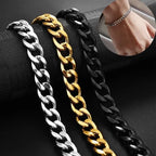 8MM Gold Black Cuban Link Bracelet for Men – Titanium Steel, Hip Hop S