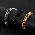 8MM Gold Black Cuban Link Bracelet for Men – Titanium Steel, Hip Hop S